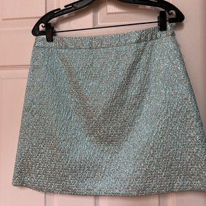 New Alice + Olivia Mini Skirt Ice Blue Metallic 10